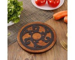 Massief houten en metalen onderzetter - rond - diameter 20 cm - hittebestendig - duurzaam - voor hete potten en pannen - ovenschotels - theepot - keuken - eettafel