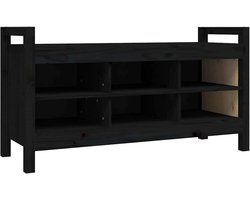 Massief Houten Halbankje met Opbergruimte - Zwart