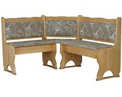 Massief houten hoekbank voor keuken of eetkamer - 120 x 180 cm - Oude houtlook met bloem lichte bekleding