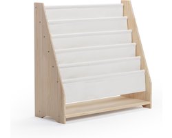 【Massief Houten + Katoen】Kinderboekenrek, Kinderboekenkast, Kinderboekenplank W90 x D35 x H85 cm - Boekenkast voor Kinderen - Speelgoedrek - Speelgoedkast - Speelgoedbox - Opbergkast - Kinderkast - Opbergmeubel - Montessori Boekenplank Ongecoat