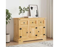 Massief Houten Landelijk Dressoir met Laden en Deuren 112 cm – Mexicaanse Grenen Opbergkast voor Woonkamer en Eetkamer | Mobili Bella