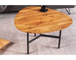 Massief houten salontafel BEAUTY BY NATURE 60cm Sheesham steenafwerking niertafel driehoekig metaal - 43747