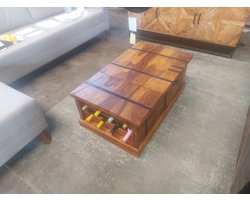Massief houten salontafel BODEGA 100 cm Sheesham steenafwerking barkast voor thuis - 39060