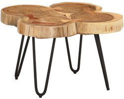Massief Houten Salontafel met 3 Boomstammen - Rustieke Bijzettafel voor Woonkamer