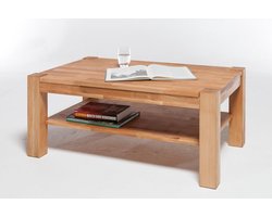 Massief Houten Salontafel Rechthoekig met Opbergplank - FSC Gecertificeerd Beukenhout