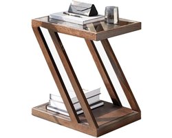 Massief Houten Tafel - Glazen Laptoptafel - Woonkamer Gebruik - Z-Structuur Ontwerp - 48x35x52 cm - Bruin