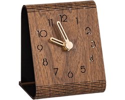 Massief houten tafelklok - Klok - Bureauklok - Tafelklok - Tafelklok hout - Stille klok - Decoratieve klok voor op het bureau - Kleine tafelklok - Houtkleur - Walnoothout