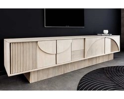 Massief houten TV-lowboard ART DECO 200cm wit gekalkt mangohout 3D front - 44061
