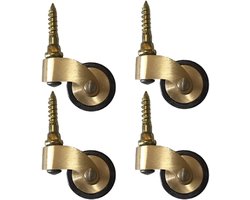 Massief messing meubelwielen, rubberen zwenkwielen, oude stijl, wieldiameter 25 mm, draagvermogen 150 kg, met draadstang, geschikt voor pianopoten, banken, tafels, 4 stuks