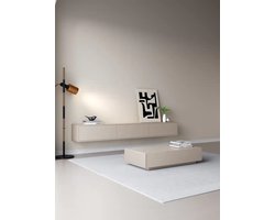 Massief TV Meubel - Beige - 180x32x30 cm - 3 soft-close deuren - Puch-to-Open Kliksysteem