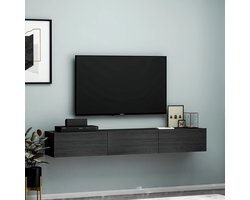 Massief tv meubel - Zwart 230x26x32cm - Berkenhout - 3 deuren