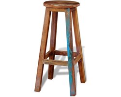 Massieve Houten Barkruk - Barstoel Keukenkruk - Aan Hoge Tafel - Uniek Oud Hout - 30x75 cm - Multicolor