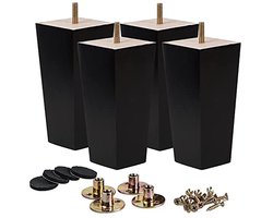Massieve Houten Meubelpoten 20 cm - Set van 4, Zwart, Vervangende Poten voor Meubels