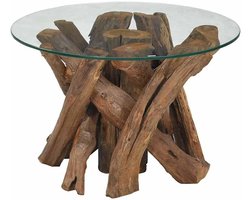 Massieve Houten Salontafel met Unieke Basis voor Woonkamer