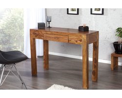 Massieve secretaresse MAKASSAR 100 cm bruine sheeshamtafel met stenen afwerking - 30148