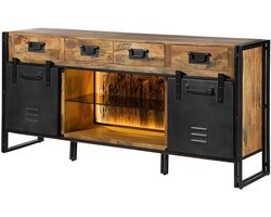 MASSIVMOEBEL24.DE BLACKBURN LUX dressoir #409 195x45x90 mango / oud hout naturel / grijs gelakt / metaal grijs, met verlichting