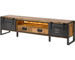 MASSIVMOEBEL24.DE BLACKBURN LUX tv-meubel #412 220x45x55 mango / oud hout naturel / grijs gelakt / metaal grijs, met verlichting
