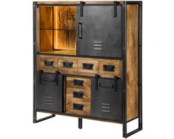 MASSIVMOEBEL24.DE highboard BLACKBURN LUX #558 natuur / grijs 140 x 160 x 45 cm