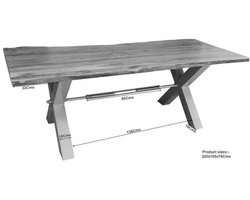 MASSIVMOEBEL24.DE IRON LABEL #177 eettafel grijs gelakt acacia 220x110x76 cm (BxTxH)