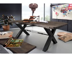 MASSIVMOEBEL24.DE IRON LABEL #178 eettafel grijs gelakt acacia 240x110x76 cm (BxTxH)