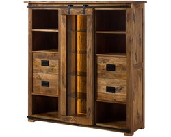 MASSIVMOEBEL24.DE mango / sloophout highboard blank massief hout 142x45x147 (BxTxH) gelakt gemonteerd RAILWAY LUX volledig massief #121