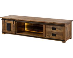 MASSIVMOEBEL24.DE RAILWAY LUX tv-meubel #131 incl. verlichting 200x55x50 mango / oud hout naturel gelakt