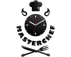 MASTER CHEF 3D Design Klok voor Keuken Wijzerplat Zonder Cijfers -  Wandklok- Moderne Klok - Wanddecoratie - Home & Living Design Wand Decor 56 x 37 cm Zwart