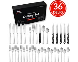Master knives 6 Persoons Bestekset (36-delig) - Lepels, Messen, Vorken & Steakmessen - Vaatwasserbestendig - Zilver / RVS bestekset 6 persoons