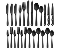 Master Knives 6 Persoons Bestekset (36-delig) - Lepels, Messen, Vorken & Steakmessen - Vaatwasserbestendig - Zwart / RVS