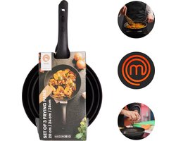 Masterchef Koekenpannen | Koekenpannenset 3 Stuks | Ø 20, 24 en 28 cm | Geschikt voor verschillende warmtebronnen | Inductie, Elektrisch, Gas en Keramisch Pannenset | Braadpannen