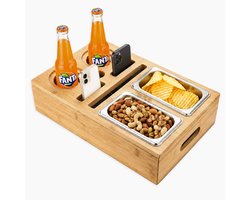 Masters of Bamboo® Bamboe Snackbox - Snackbox met RVS schaaltjes en drankhouders - Dienblad - Borrelbox