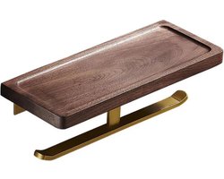 Mastersøn WC Rolhouder met Planchet – Toiletrolhouder – RVS / Hout - Goud