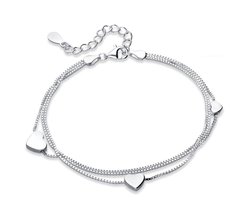 MAT Accessoires - Armband Dames zilver - Hartjes - 925 Zilver - 16-22 cm - Cadeau - Geschenk