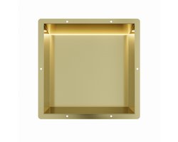 Mat goud RVS Inbouwnis 30x30x10cm met tegelflens en LED verlichting