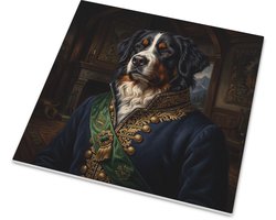 Mat Tegeltje Berner Sennen Renaissance Schilderij Hond Portret Barok Wollen Mantel Goudvlechtwerk Wanddecoratie Statige Berner Sennen (Canis lupus familiaris) Hertog Kunsttegel 15x15 cm met Tegelhanger mat
