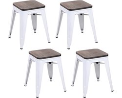 MAT WIT METALEN KRUK MET HOUTEN ZITTING 39X39XH46CM