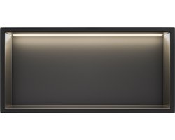 Mat Zwart RVS Inbouwnis 30x90x10cm met LED verlichting - Inbouwnis badkamer en Douche
