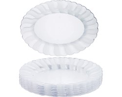 MATANA 10 Transparante Kunststof Dienbladen (30 x 23 cm) - Herbruikbare, Afwasbare, Ovale Serveerbladen voor Catering, Buffeten, Feestjes