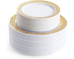 Matana – 120-delige Plastic Borden Set met Gouden Rand – 60 Dinerborden (26cm) & 60 Dessertborden (19cm) – Herbruikbaar & Stevig – Voor Bruiloften, Verjaardagen & Feesten