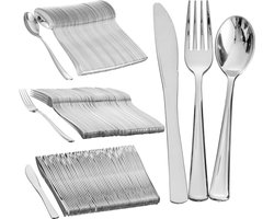 Matana – 180-delige Plastic Bestekset, Zilver – 60 Messen, 60 Vorken, 60 Lepels – Herbruikbaar & Elegant – Voor Bruiloften, Verjaardagen & Evenementen