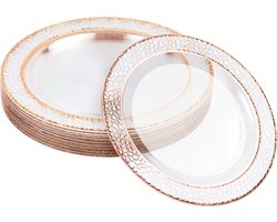 MATANA - 20 Kleine Herbruikbare Plastic Dessertbordjes met Roségouden Rand (19cm) - voor Bruiloften, Verjaardagen, Dopen, Kerstmis & Feesten - Stevig en Herbruikbaar