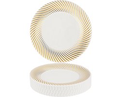 MATANA 20 Kleine Witte Plastic Borden met Gouden Rand (18cm), Dessert Feestbordjes voor Bruiloften, Verjaardagen, Dopen, Kerstmis & Feesten - Stevig en Herbruikbaar