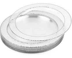Matana – 20 Plastic Borden met Zilveren Rand, 26cm – Doorzichtig – Elegant, Stevig & Herbruikbaar – Voor Bruiloften, Verjaardagen & Feesten