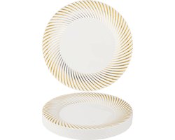 MATANA 20 Witte Plastic Borden met Gouden Rand (26cm), Feestbordjes voor Bruiloften, Verjaardagen, Dopen, Kerstmis & Feesten - Stevig en Herbruikbaar