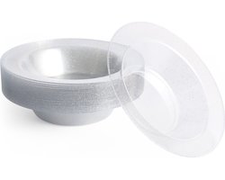 MATANA - 25 Herbruikbare Plastic Kommen met Zilveren Glitter (360ml) - Bruiloften, Verjaardagen, Doopfeesten, Kerstmis en Feesten - Stevig en Herbruikbaar