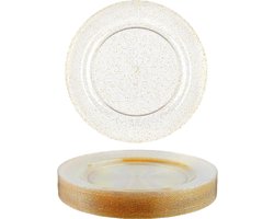 Matana – 25-Pack Plastic Feestborden, Ø 26cm – Met Gouden Glitter – Transparant – Herbruikbaar & Duurzaam Serviesgoed
