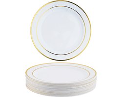 Matana – 25 Plastic Dessertbordjes, 19cm – Met Gouden Rand – Wit – Herbruikbaar & Stevig – Voor Bruiloften, Verjaardagen & Kerstmis