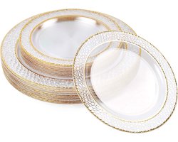 Matana – 40 Plastic Borden met Gouden Rand (2 Maten: 26cm & 19cm) – Transparant – Herbruikbaar & Stevig – Voor Bruiloften, Verjaardagen & Kerstmis