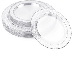 Matana – 40 Plastic Borden met Zilveren Rand (2 Maten: 26cm & 19cm) – Transparant – Herbruikbaar & Stevig – Voor Bruiloften & Feesten