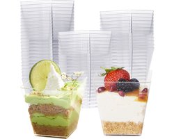 MATANA - 48 Vierkant Herbruikbare Dessertbekers - 225ml - Transparant - Stevig